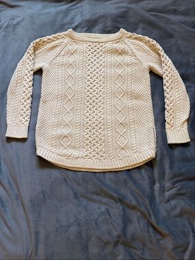 L.L.Bean Signature Cable Knit Fisherman Sweater Cream 100% Cotton Medium